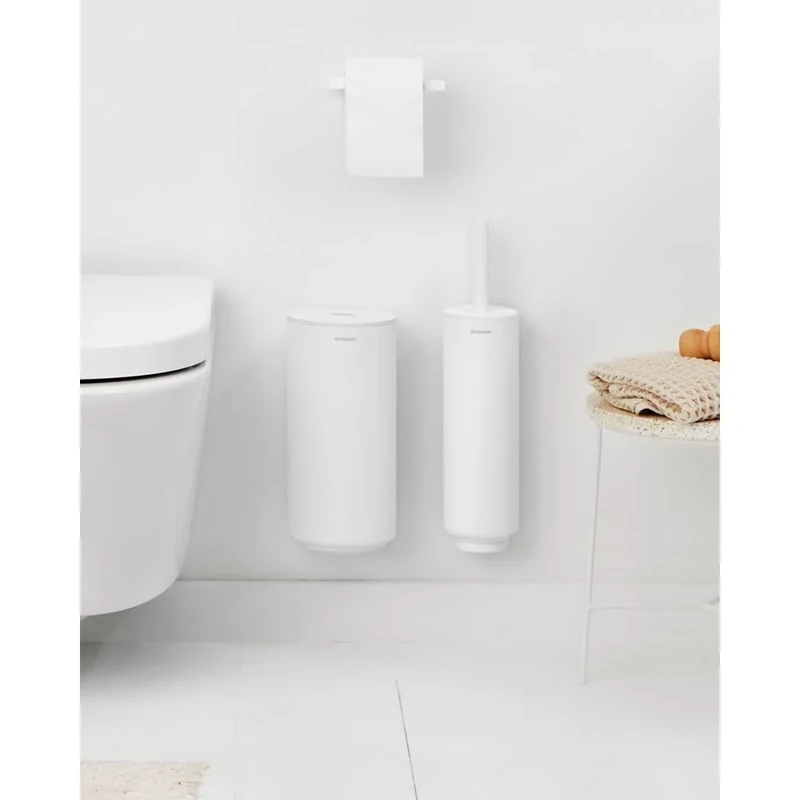 Brabantia - Mindset Toilet Accessory Set - Toilet Brush, Roll Holder and Roll Dispenser - Hygienic Bristle Brush - Corrosion Resistant - Fixing Materials Included - Bathroom Set of 3 - Fresh White