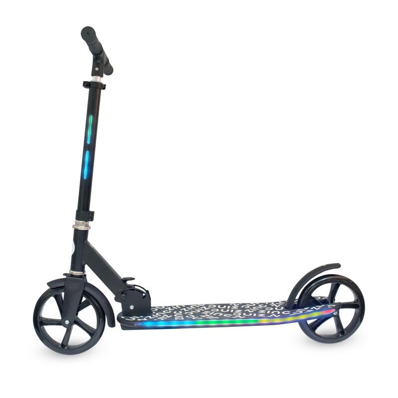 Zinc Big Wheeled Light Up Brillz Scooter - Light Up Deck, Stem, 20 Light Functions, Smooth Ride, Folding, Adjustable Height, Front & Rear Mudguards, 8+, 75kg Capacity, Black