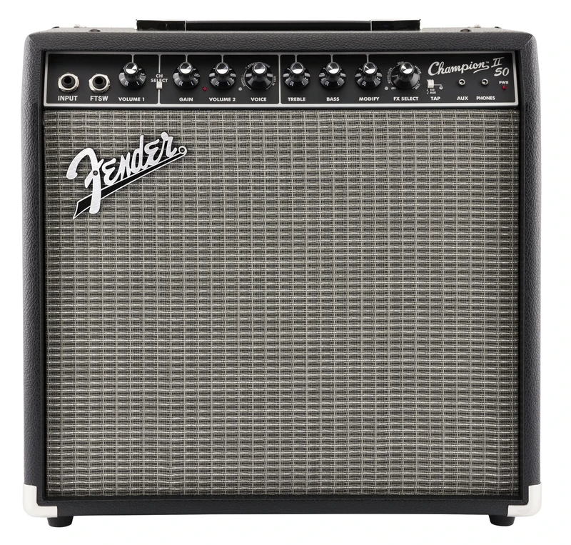 Fender Champion II 50, Combo Guitar Amp, 50W, Suitable For Electric Guitar, More Power, Upgraded Effects and Amp Models, Black/Silver