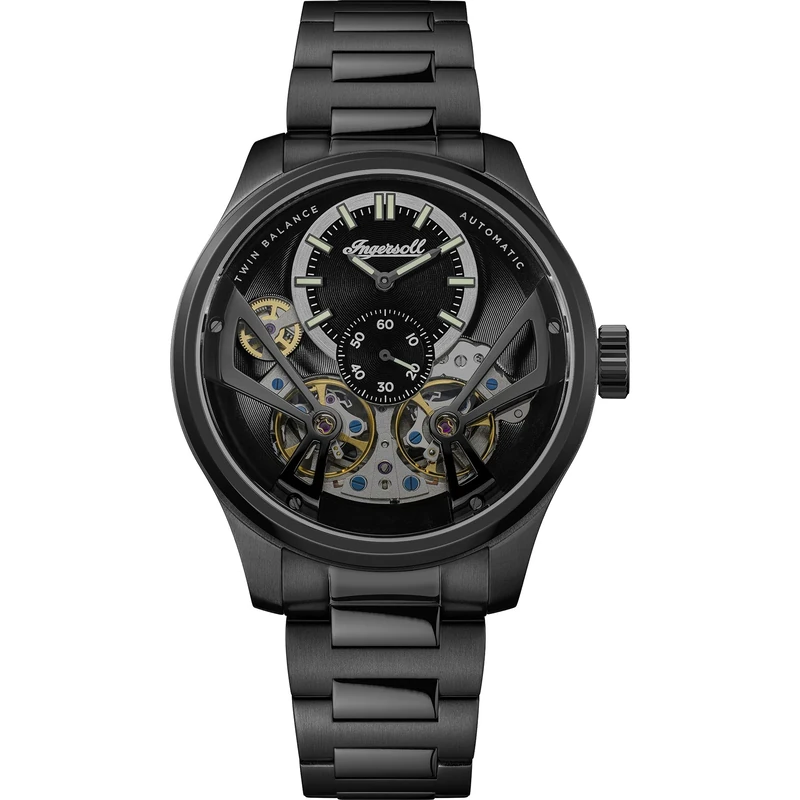 Ingersoll The Naismith Mens 46mm Automatic Watch with Black Dial and IP Gun Stainless Steel Bracelet I16102 - Image 1