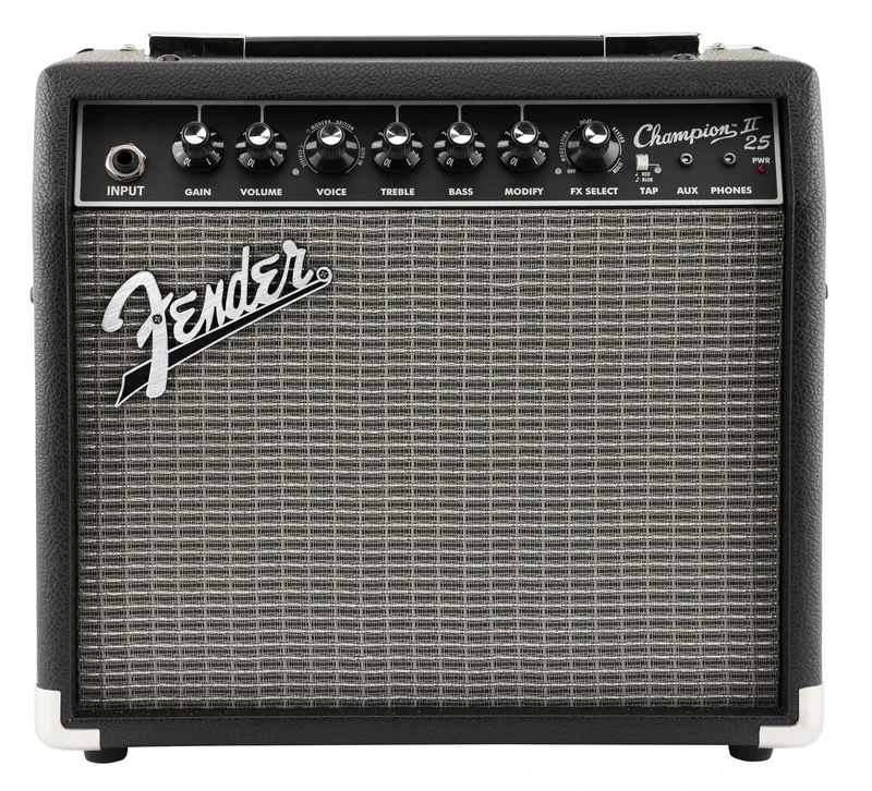 Fender Champion II 25, Combo Guitar Amp, 25W, Suitable For Electric Guitar, More Power, Upgraded Effects and Amp Models, Black/Silver