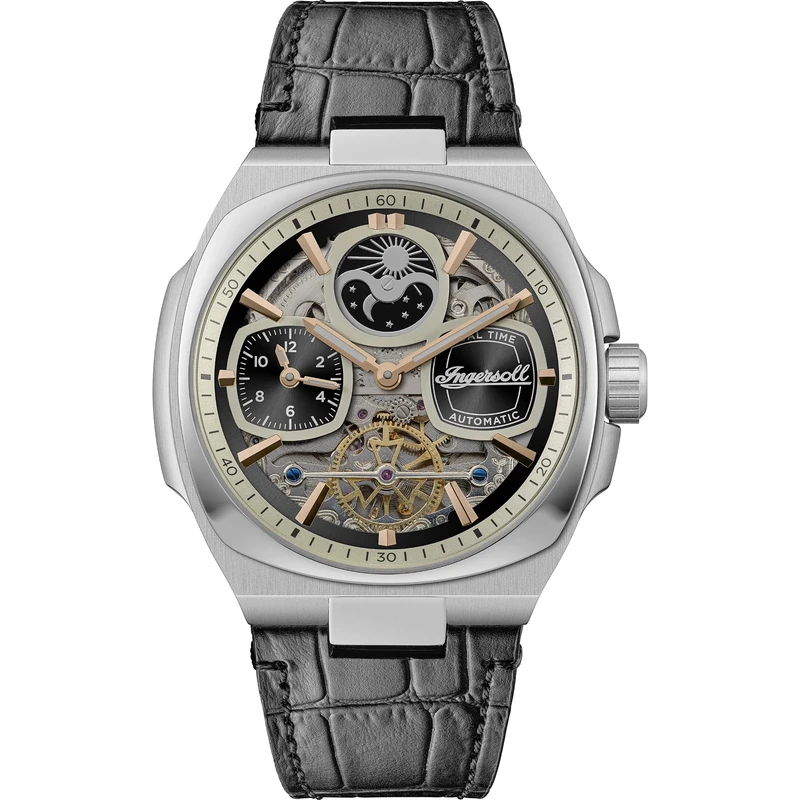 Ingersoll The Spirit Mens 46.7mm Automatic Watch with Black Dial and Black Leather Strap I15801