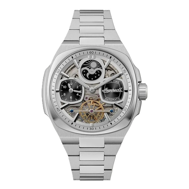 Ingersoll The Spirit Mens 46.7mm Automatic Watch with Silver Dial and Silver Stainless Steel Bracelet I15802