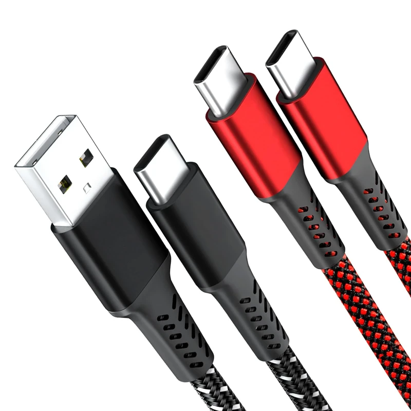 2Pack USB C to USB A 3.1A Fast Charging 2M Nylon Braided Charger Cables for iPhone 15 Pro, iPad, Samsung S22, Huawei, Google Pixel, PS5