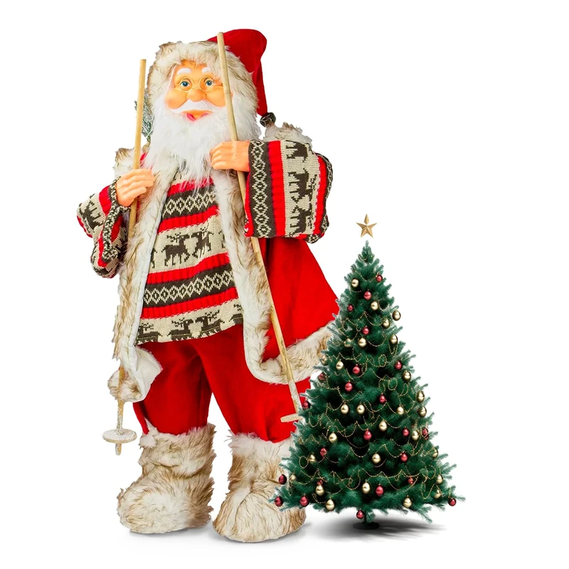 Avilia Christmas Decorations Red Santa Claus with Gift Bag and Ski, 80 cm – Ideal for Decorating Home, Office or Shops for Indoor and Outdoor Use – Durable Materials