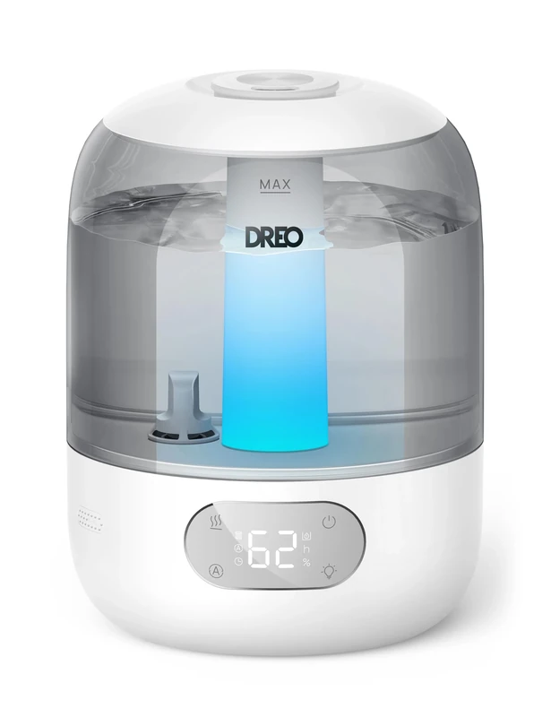 Dreo Humidifier for Bedroom with Sensor, 26dB Quiet Cool Mist Ultrasonic Humidifiers for Home, 360° Nozzle, 30H Runtime, Ambient Light Indicator, Essential Oil Diffuser, Room, Plants, Nursery, Grey