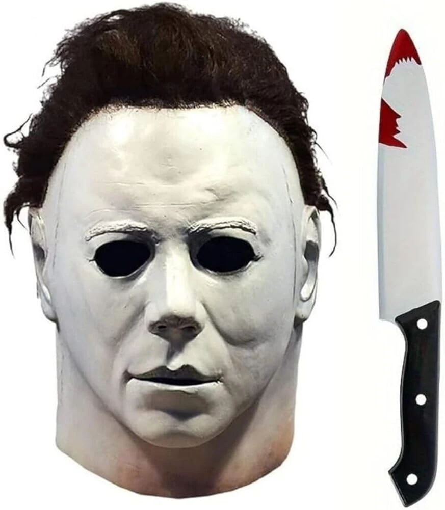 Boolavard 2Pcs Michael Myers Masks Knife Set Halloween Horror Cosplay Costume Latex Props