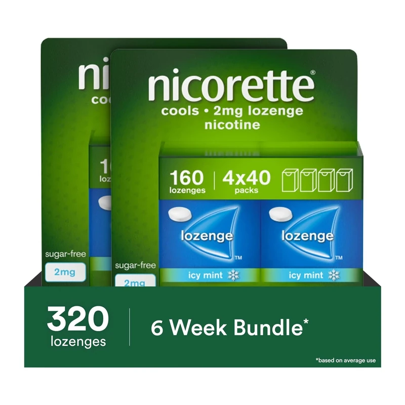 Nicorette Cools 2mg Lozenge, 320 Lozenges (2 x 160), Fast Acting, Effective and Discreet Quit Smoking Aid for Cigarettes, Nicotine Lozenges with Dual-Layer ICY Mint Flavour Release, 6-Week Bundle