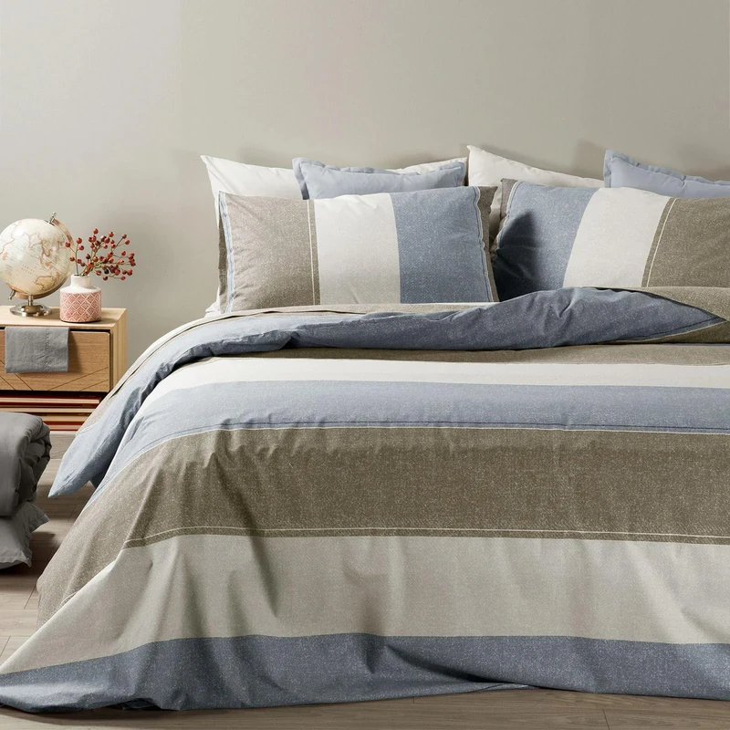 Caleffi - Cotton Double Duvet Cover Set with Double Duvet Cover 255 x 200 cm with Flap 40 cm + 2 Pillow Cases for Bed 50 x 80 cm, Soft Durable and Washable Double Duvet Cover Set