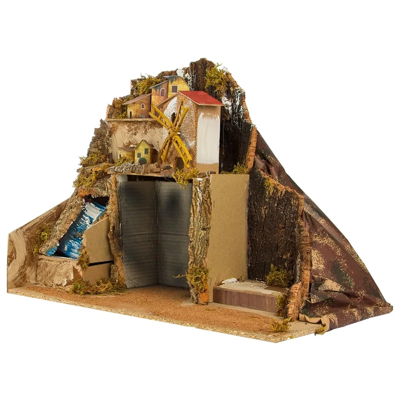 Avilia Handmade Neapolitan Christmas Nativity Scene with Mill and Real Waterfall, 42 x 35 x 43 cm – Ideal for Your Christmas Decorations – Elegant and Detailed Nativity Scene with Characters and