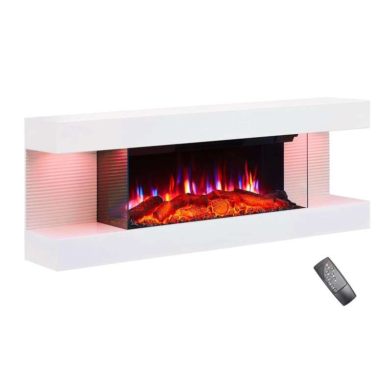 FLAMEKO Atacama 44" Wall Fireplace - 1.8kW Heater, Downlights, White