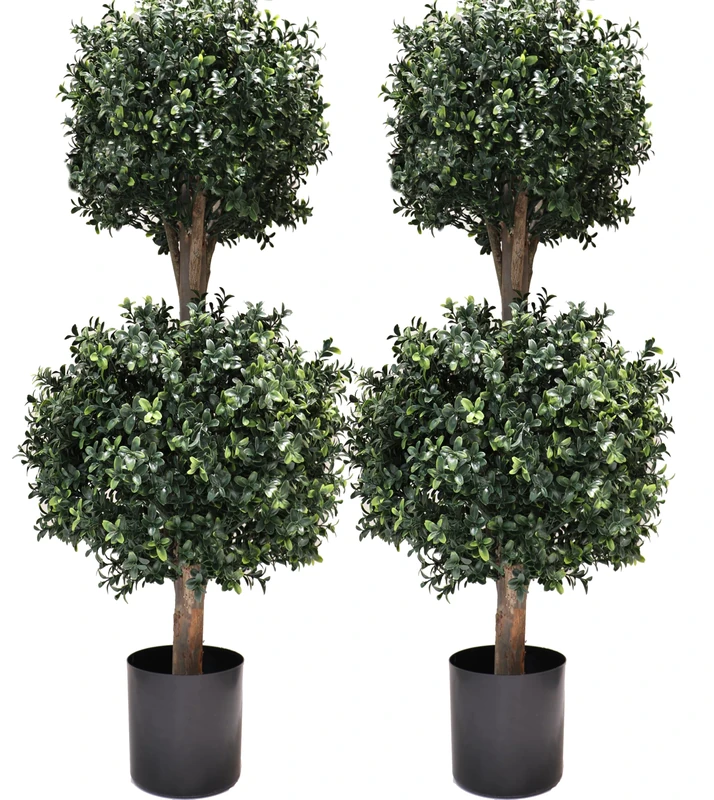 BLONYUVC 4Ft Artificial Boxwood Double Ball Topiary Trees,2PACK Faux Topiaries Tree Store Garden Indoor&Outdoor for Porch Home Decor