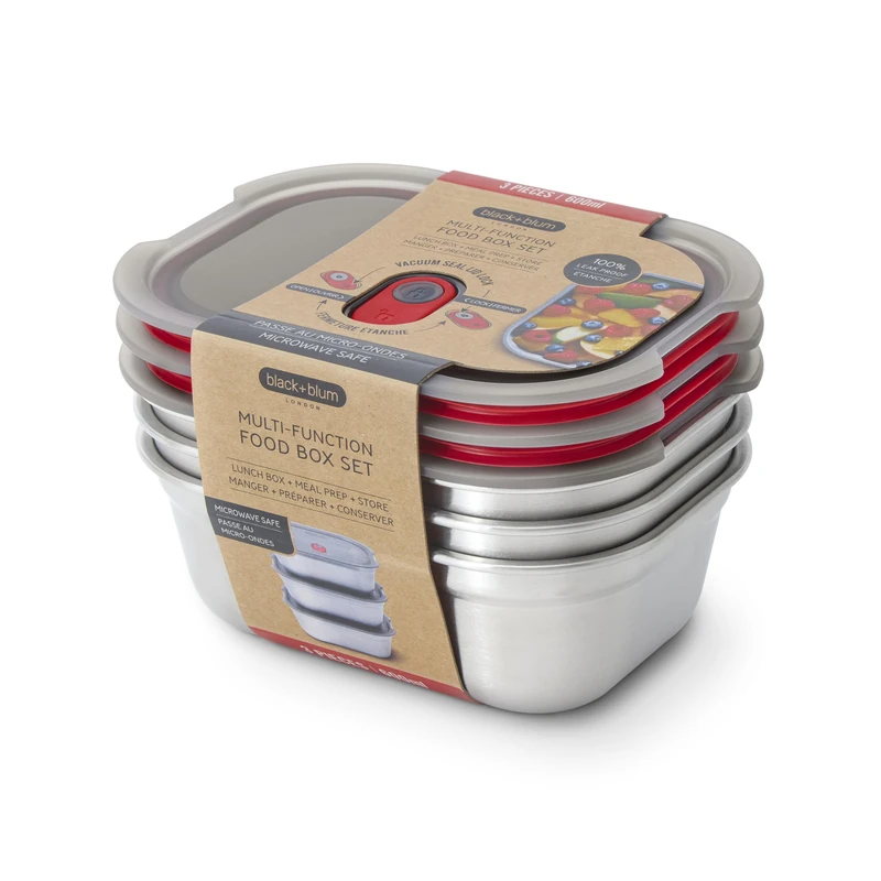 BLACK + BLUM Lunch Bowl Set - Reusable Meal Prep Containers for Picnic & Camping - Microwavable Stainless Steel Lunch Food Storage Box with Leak Proof Lid - Dishwasher Oven Safe - Small 600ml x 3