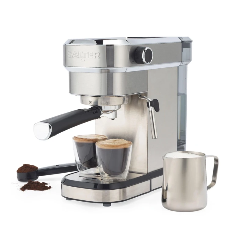 Salter Espresso Machine With Milk Frother – Single Or Double Shot, 20-Bar Italian Pressure Pump, Ground Coffee Compatible, 1.1L Detachable Water Tank, Includes Stainless Steel Milk Jug, 1350W, EK6139