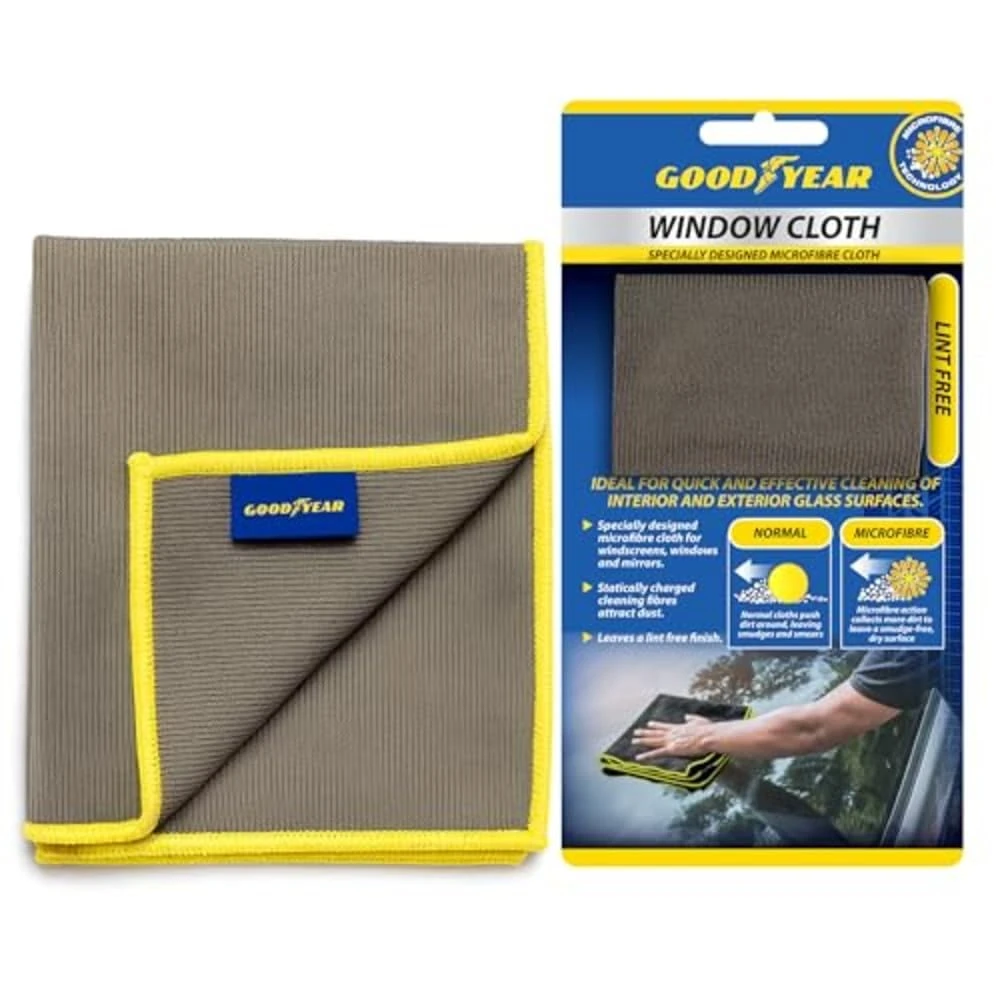 Goodyear microfibre Window Cloth I Designed Microfiber Cloth for windscreens, windows and mirrors| Statically charged cleaning| Leaves lint free finish| Ideal for effective cleaning of glass surfaces