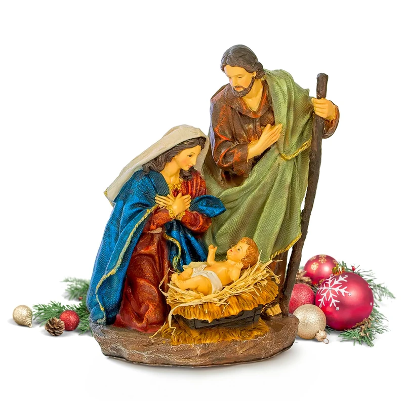 Avilia Nativity Figures in Resistant Resin - Holy Family - Brown - 24.5 x 29.5 cm - Artisan Nativity Figures for Decorating or Gifting