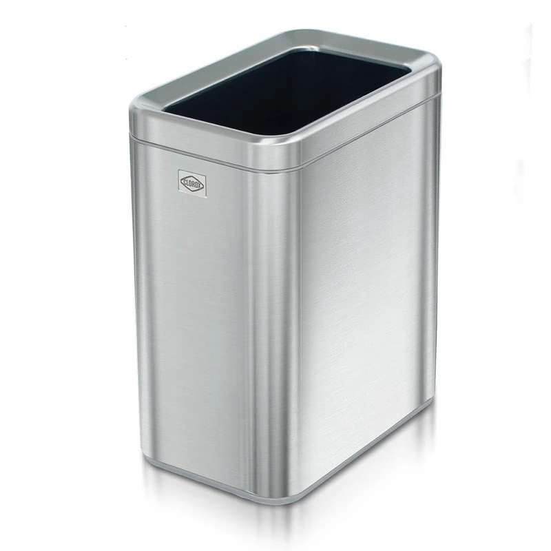 Clorox Slim Open Trash Can - 2.6 Gallon (10 Liter) Small Metal Waste Basket with Removable Bucket for Narrow Spaces - Stainless Steel Garbage Bin for Bathroom, Bedroom, or Office - Image 1