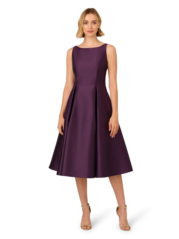 Adrianna Papell Women's Sleeveless Tea Length Dress, Luxe Plum, 14