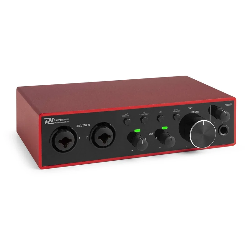 Power Dynamics PDX22 USB Audio Interface - 2-Channel | Hi-Res 24-bit/192 kHz | Dual Mic Preamps with Phantom Power | Audio Interface for Mixing, Recording Vocals & Instruments | Direct Monitor Output