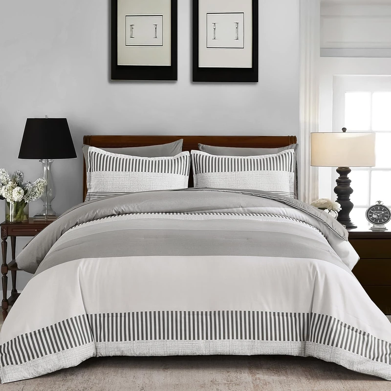 Full Size Comforter Sets for College Dorm,Kids Striped Comforter Set,Simple Neutral-Style Comfortable Comforter Set