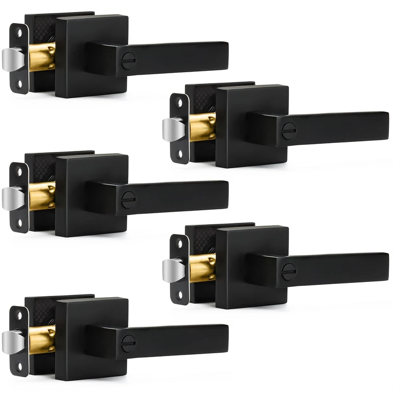 Sopoby 5 Pack Matte Black Door Handles Privacy Door Levers, Keyless Interior Door