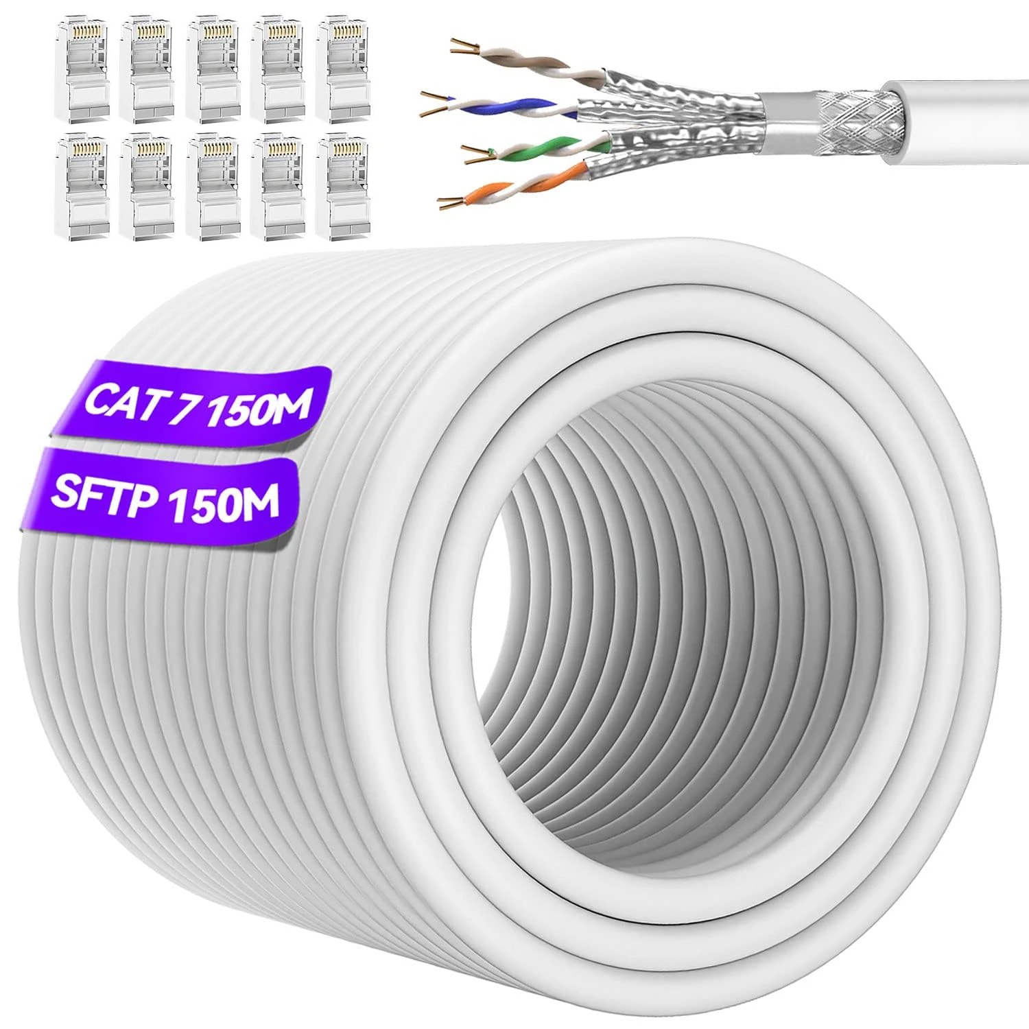 Cat 7 Ethernet Cable 150m Outdoor High Speed Internet Cable 24AWG Network Cable S/FTP Shielded Patch Cable RJ45 LAN Cable Gigabit Wlan Cable Wifi Cables Waterproof for Modem Router - 10Gbps 600MHz