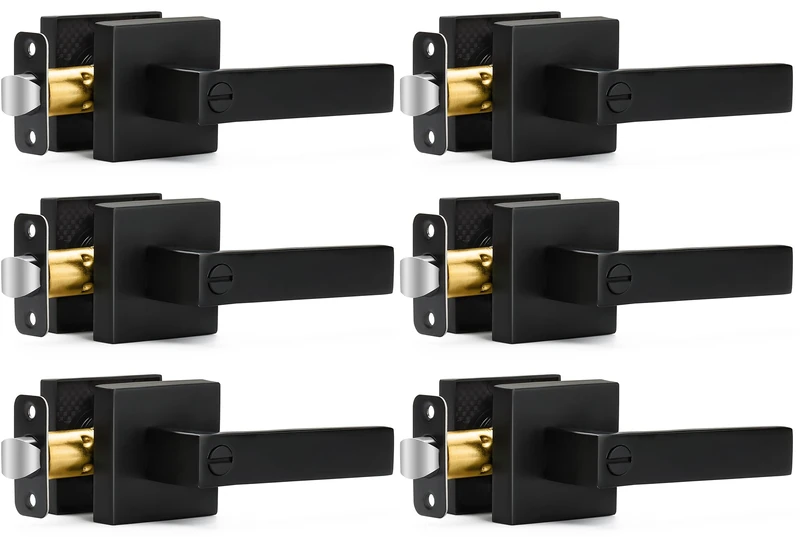 Sopoby 6 Pack Matte Black Door Handles Privacy Door Levers, Keyless Interior Door
