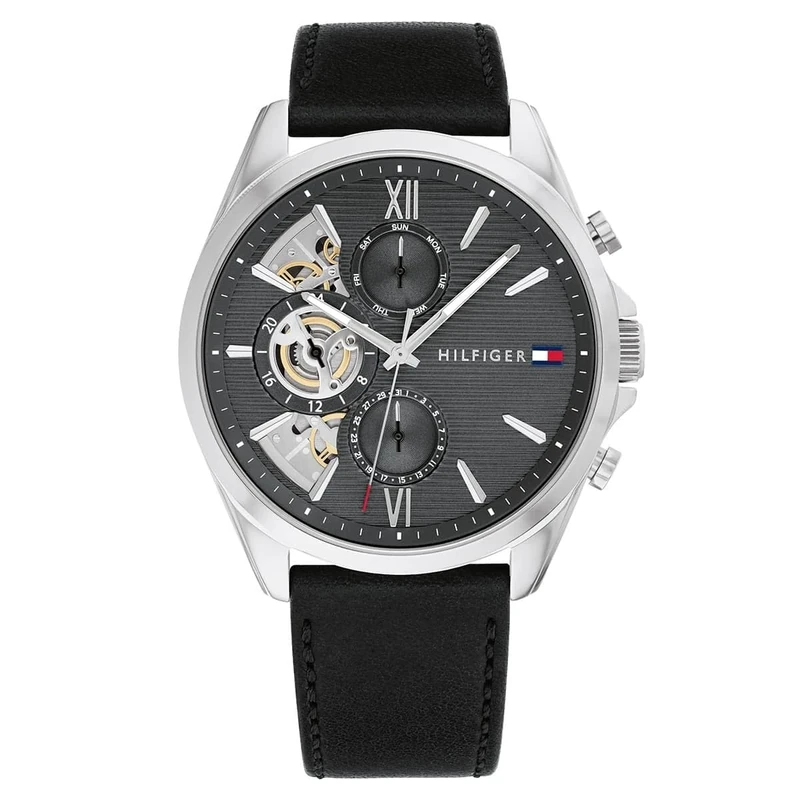 Tommy Hilfiger Analogue Multifunction Quartz Watch for Men with Black Leather Strap - 1710644