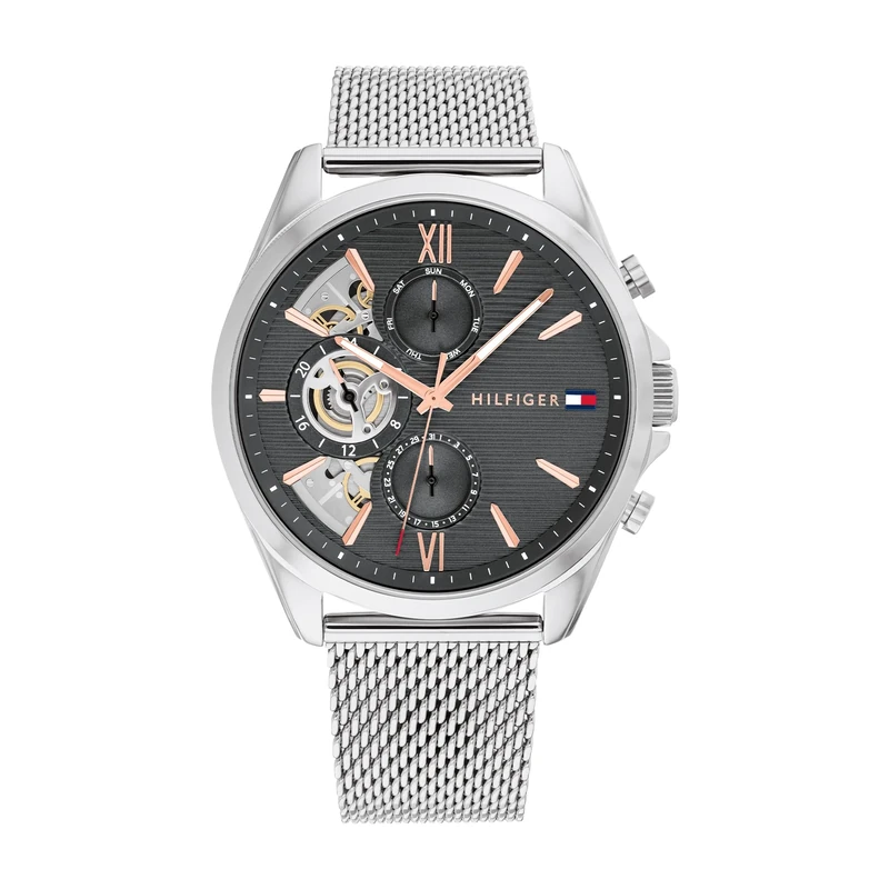 Tommy Hilfiger Analogue Multifunction Quartz Watch for Men with Silver Stainless Steel Mesh Bracelet - 1710646