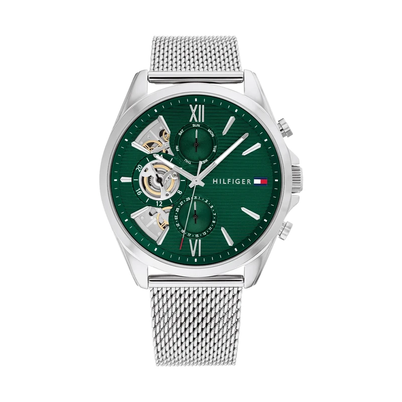 Tommy Hilfiger Analogue Multifunction Quartz Watch for Men with Silver Stainless Steel Mesh Bracelet - 1710647