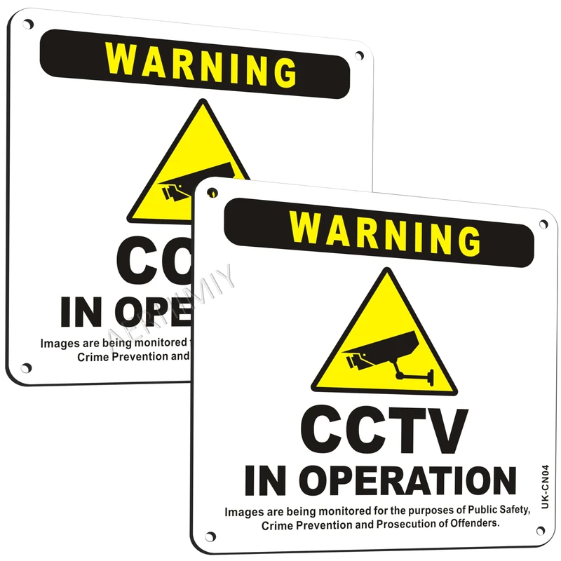 2 Pack CCTV in Operation Sign Metal with Self Adhesive, 5.9x5.9 Inches CCTV Warning Signs Reflective Aluminum