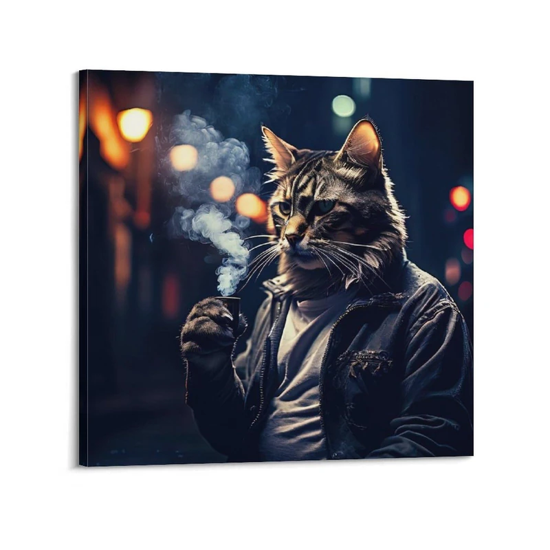 XFUHB Gentleman Cat in Smoke Canvas Poster Decorative Canvas Poster Modern Wall Art for Bedroom 30x30cm