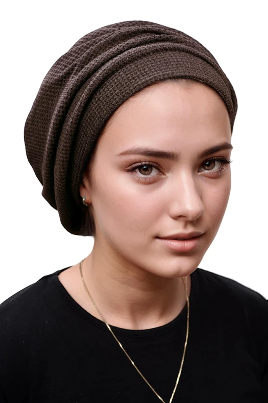 ERMANDINA Jewish Head Covering for Women Tichel Slouchy Beanie Beret Snood Headcovering, Coffee, One Size