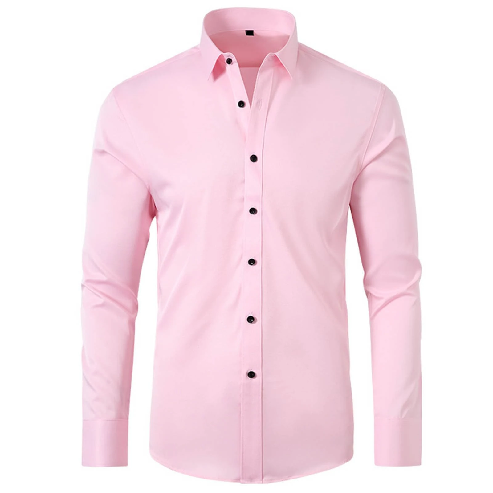 Yolimok Mens Formal Shirts Long-Sleeved Shirts Turn-Down Collar Blouse Button Closure Shirt Slim Fit Top Four-Way Stretch Shirts Tops Office Dress Shirts Work Business Pink