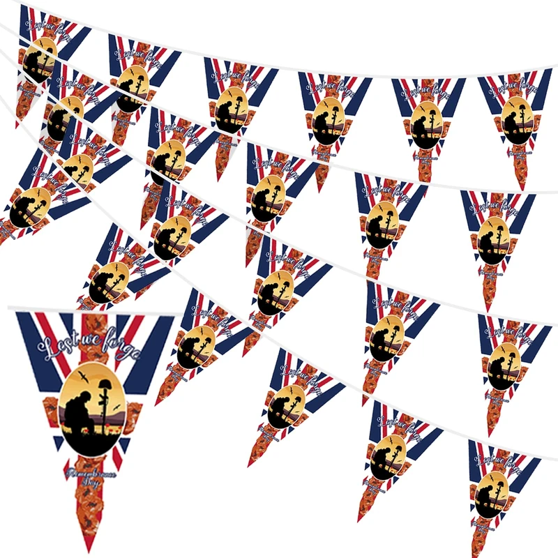 AhfuLife 45pcs Lest We Forget Flag Bunting - 18m Remembrance Day Decor