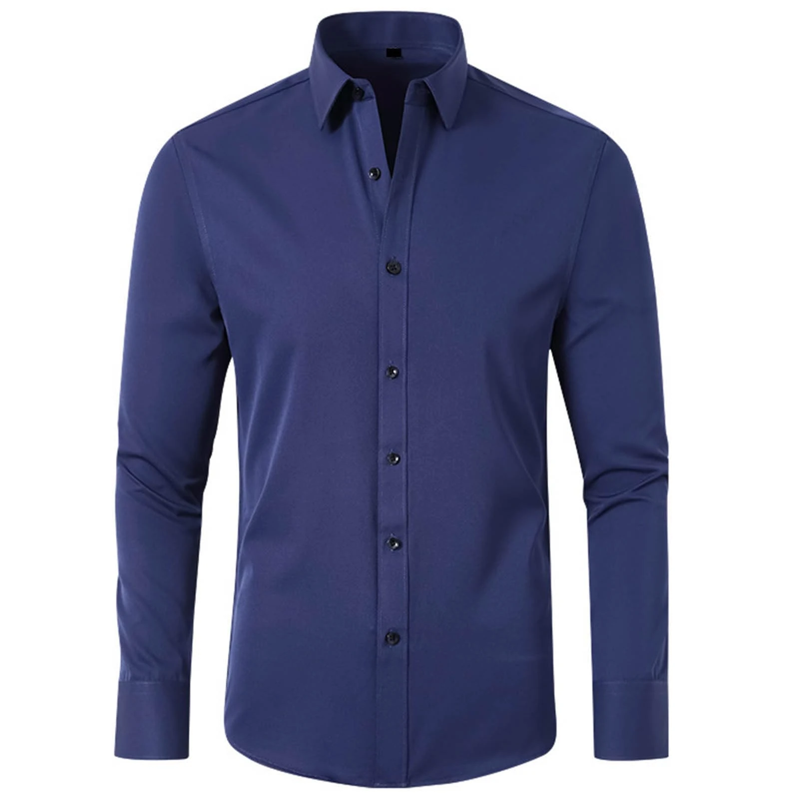 Yolimok Mens Formal Shirts Long-Sleeved Shirts Turn-Down Collar Blouse Button Closure Shirt Slim Fit Top Four-Way Stretch Shirts Tops Office Dress Shirts Work Business Navy