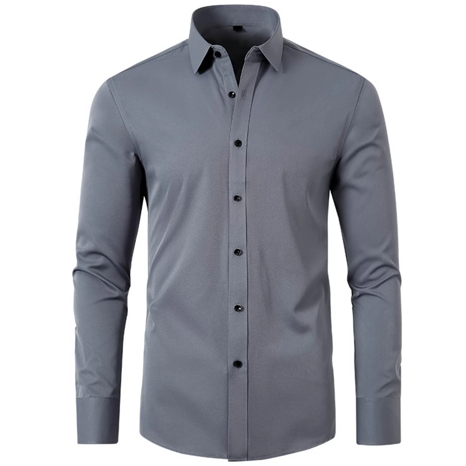 Yolimok Mens Formal Shirts Long-Sleeved Shirts Turn-Down Collar Blouse Button Closure Shirt Slim Fit Top Four-Way Stretch Shirts Tops Office Dress Shirts Work Business Gray