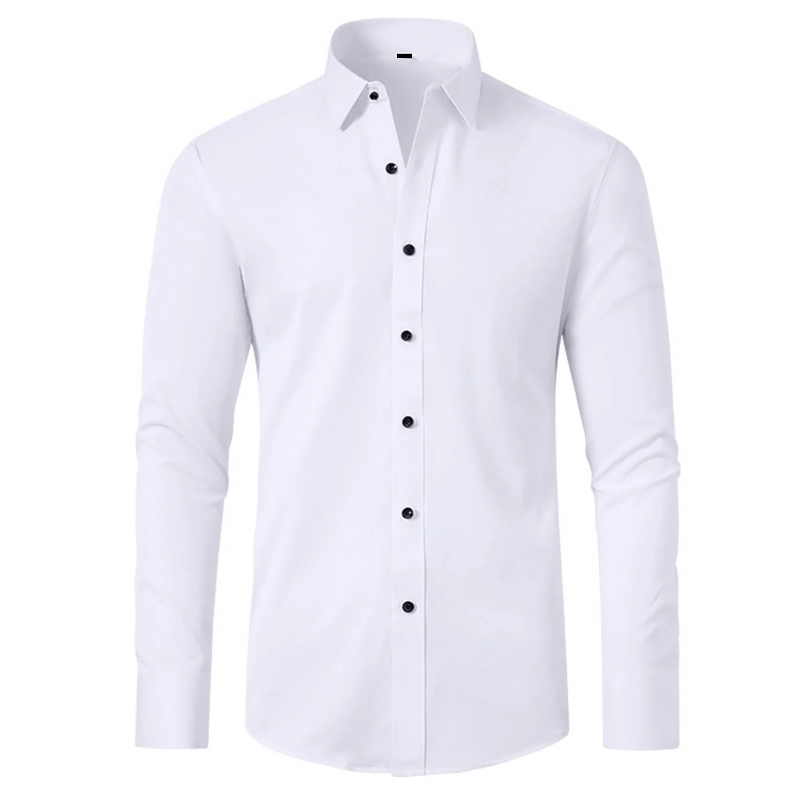 Yolimok Mens Formal Shirts Long-Sleeved Shirts Turn-Down Collar Blouse Button Closure Shirt Slim Fit Top Four-Way Stretch Shirts Tops Office Dress Shirts Work Business White