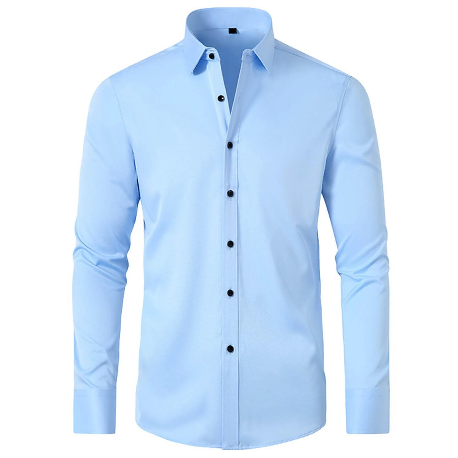 Yolimok Mens Formal Shirts Long-Sleeved Shirts Turn-Down Collar Blouse Button Closure Shirt Slim Fit Top Four-Way Stretch Shirts Tops Office Dress Shirts Work Business Blue