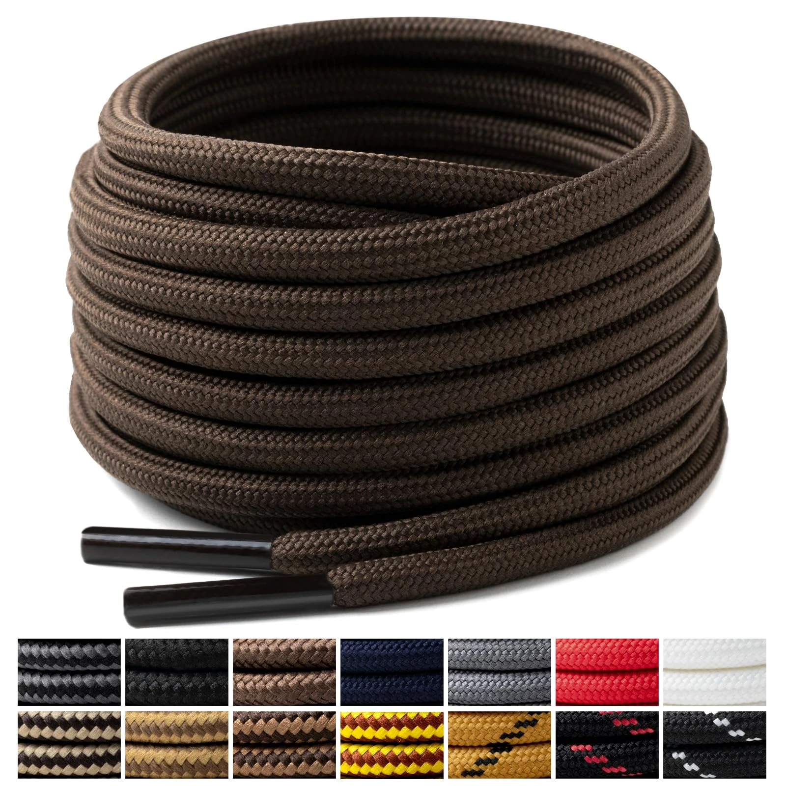 Handshop 2 Pairs Round Boots Shoe laces 4 mm Heavy Duty and Durable Hiking Work Boots Shoe Laces Coffee 120cm