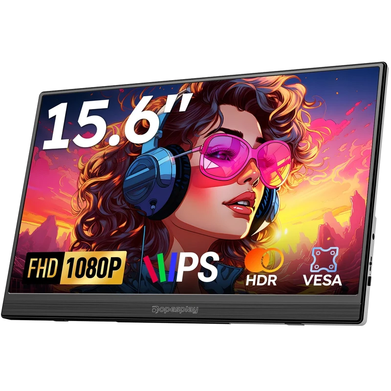 Dopesplay Portable Monitor 15.6'', 1080P FHD Travel Monitor for Laptop, USB-C/HDMI Portable Second Computer Display, Lightweight External Screen for PC Mac PS3/4/5 Xbox