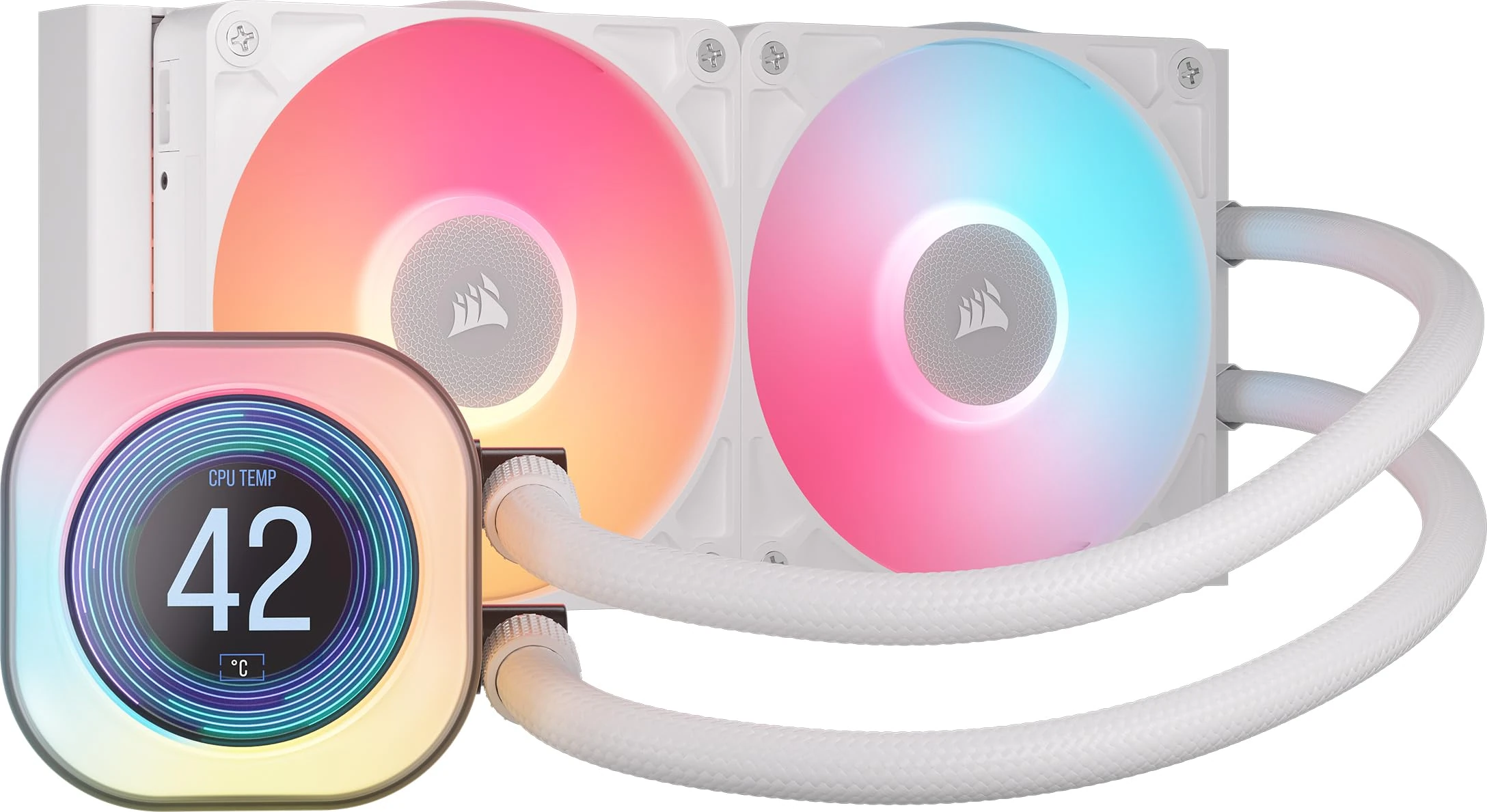 Corsair iCUE LINK TITAN 240 RX LCD Liquid CPU Cooler – 240mm AIO – Low-Noise – FlowDrive Cooling Engine – Intel LGA 1851/1700, AMD AM5/AM4 – 2x RX120 RGB Fans – iCUE LINK System Hub Included – White