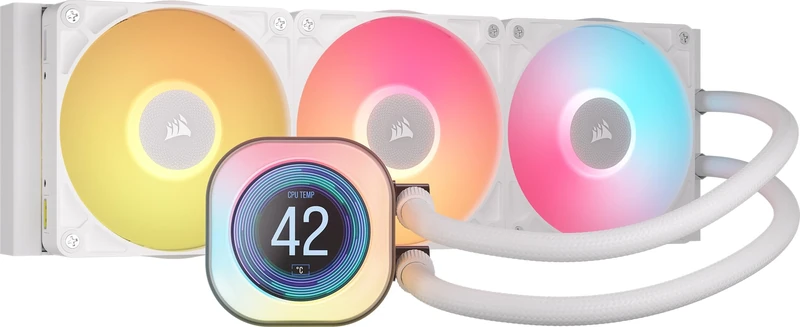 Corsair iCUE LINK TITAN 360 RX LCD Liquid CPU Cooler – 360mm AIO – Low-Noise – FlowDrive Cooling Engine – Intel LGA 1851/1700, AMD AM5/AM4 – 3x RX120 RGB Fans – iCUE LINK System Hub Included – White