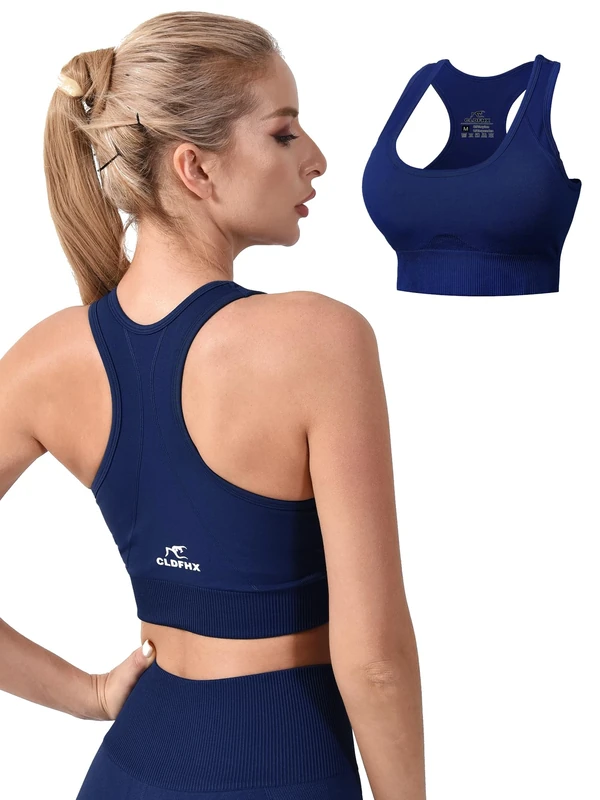 CLDFHX Sports Bras Women Seamless Padded Without Underwire High/Mid Impact Support Racerback Sport Bra for Workout Yoga Gym, Purple, 3XL