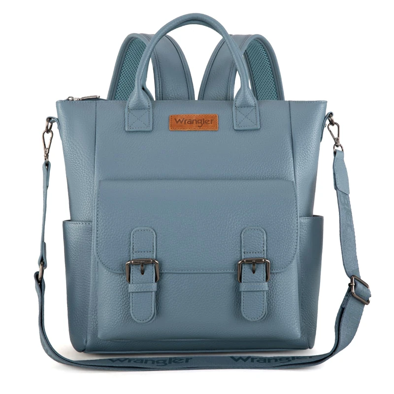 Montana West Wrangler Backpack Purse for Women Medium Convertible Backpack Tote Bag with Crossbody Strap for Travel Work, Jean Blue, M, Leisure