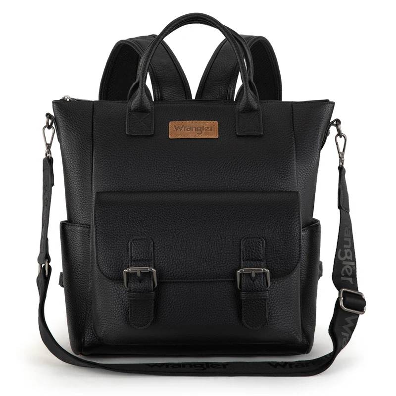 Montana West Wrangler Backpack Purse for Women Medium Convertible Backpack Tote Bag with Crossbody Strap for Travel Work, Black, M, Leisure