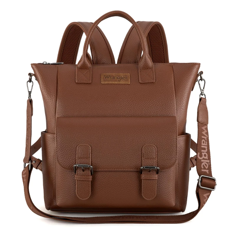 Montana West Wrangler Backpack Purse for Women Medium Convertible Backpack Tote Bag with Crossbody Strap for Travel Work, Brown, M, Leisure