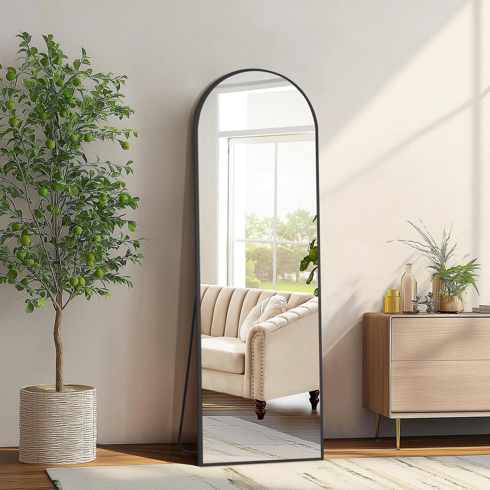 MELOMOIR 56"x18" Arched Full Length Mirror, Floor Mirror Free Standing Mirror Leaning Hanging Mirror with Black Thin Aluminum Frame, Long Mirror for Living Room Bedroom Cloakroom Hallway