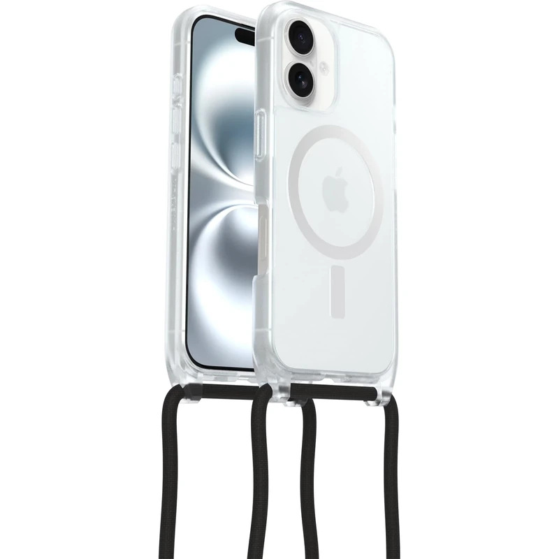 OtterBox React Series Necklace MagSafe Case for iPhone 16, Ultra-Slim, Protective Case with Adjustable and Detachable Necklace Strap, Tested to Military Standard, Clear