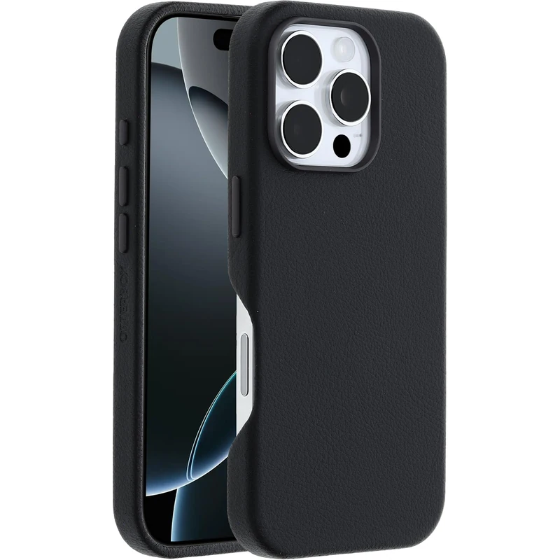 OtterBox Symmetry Series Cactus Leather MagSafe Case for iPhone 16 Pro, Shockproof, Drop proof, Protective Thin Case, 3x Tested to Military Standard, Black - Image 1